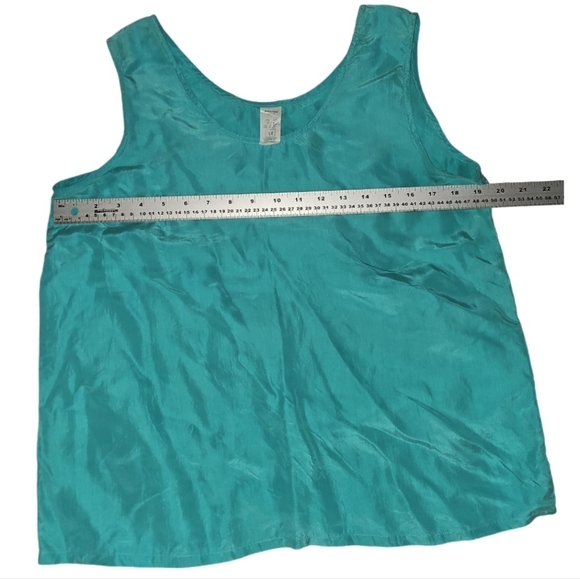 StMichael M&S Silk Blouse 70s Teal Turquoise Blue Europe 14 Vintage Top - Picture 4 of 6